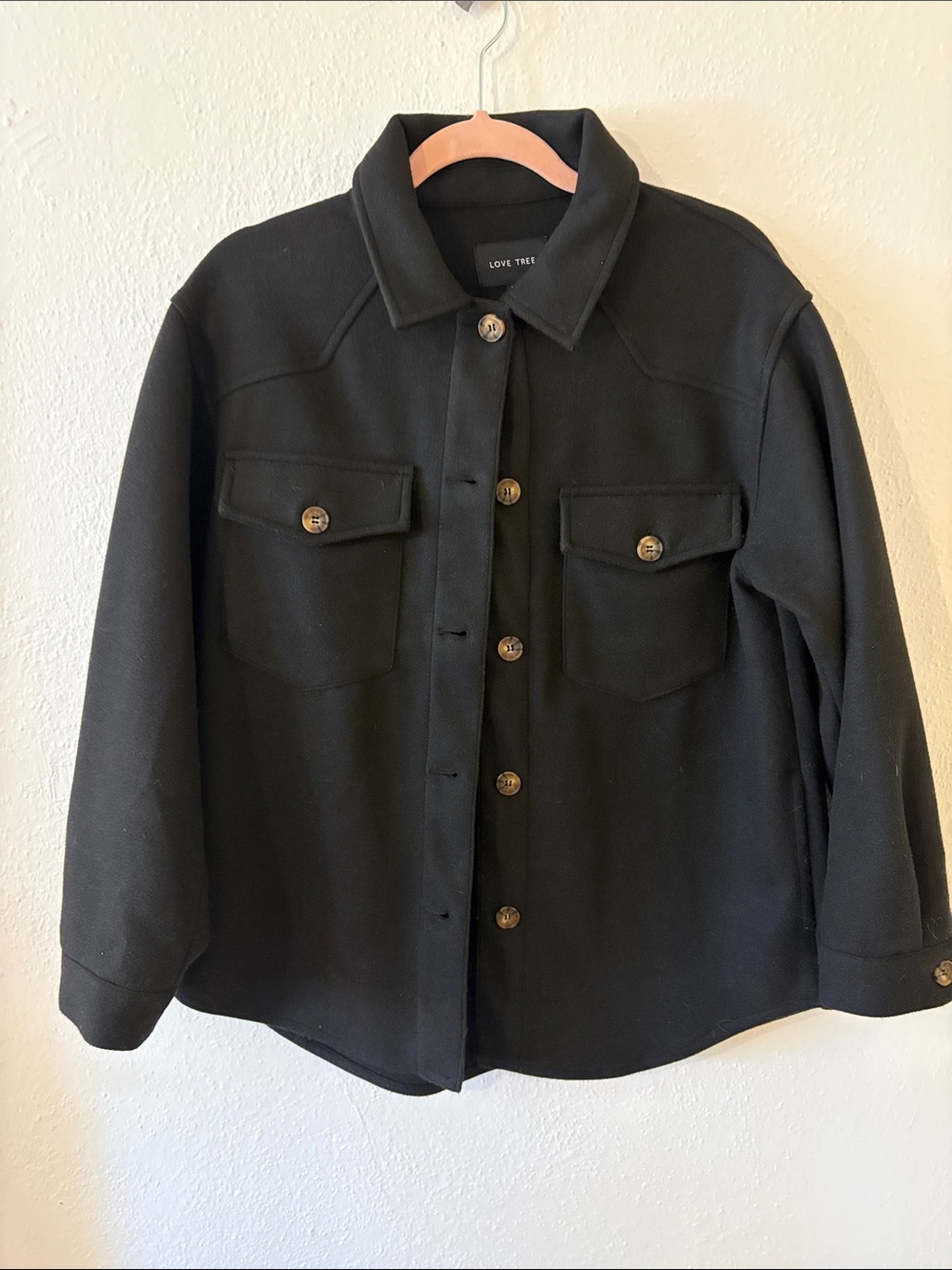 Love Tree Black Button-Front Jacket with Chest Pockets